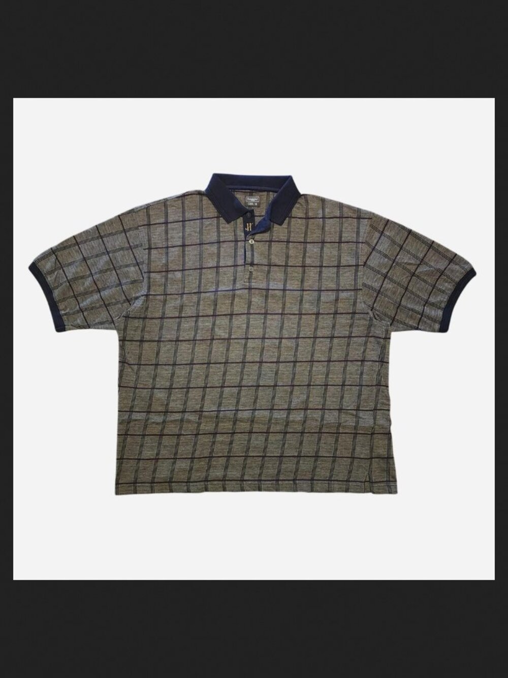 Haggar Cool 18 Grey and Navy Checkered Polo Shirt
